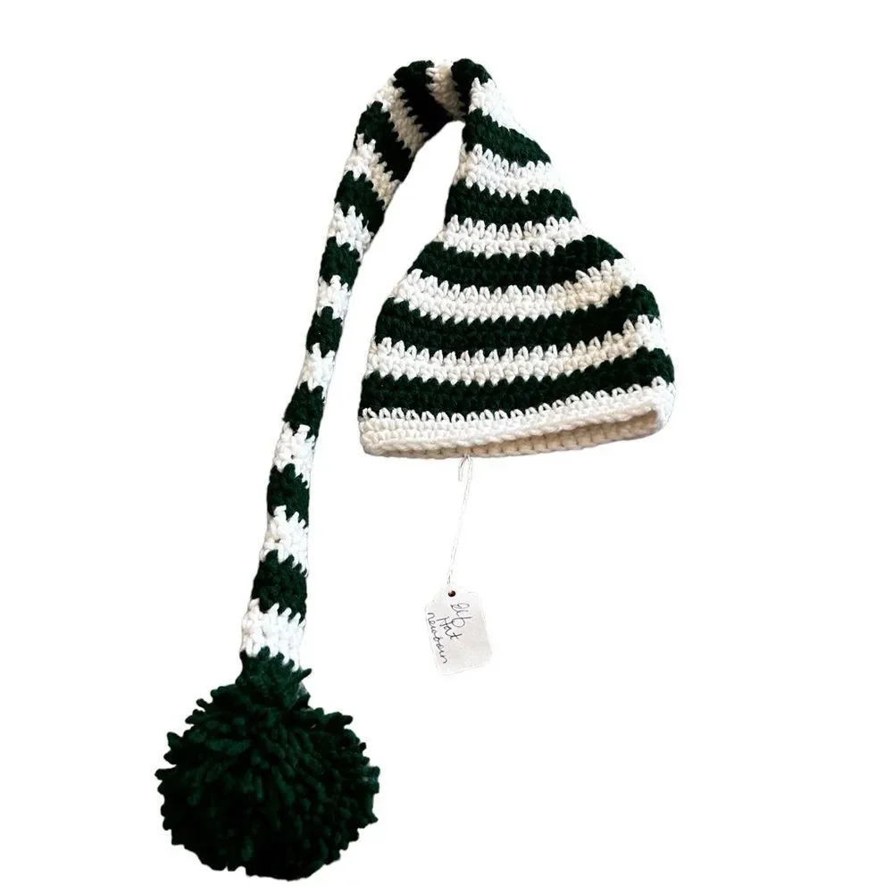 Handmade newborn baby elf long tail knit hat